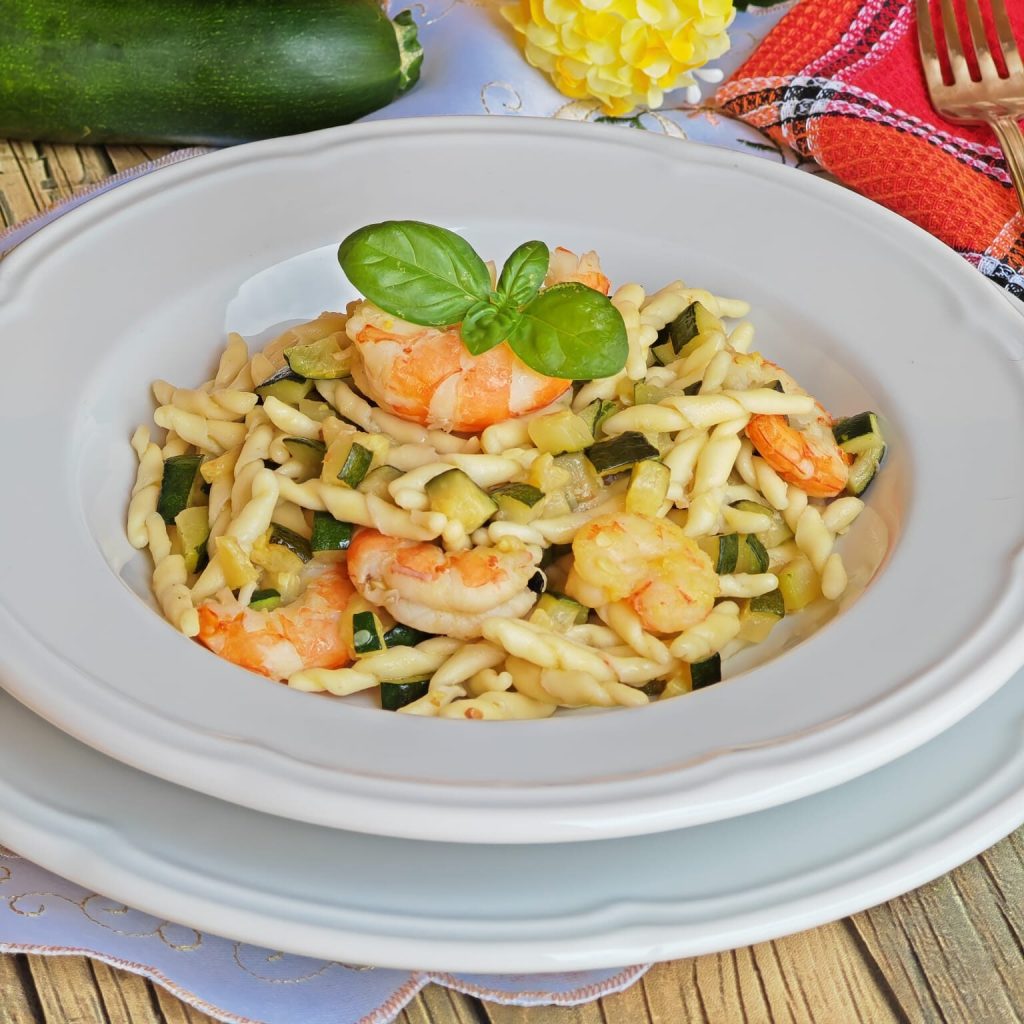 Trofie garnalen en courgettes