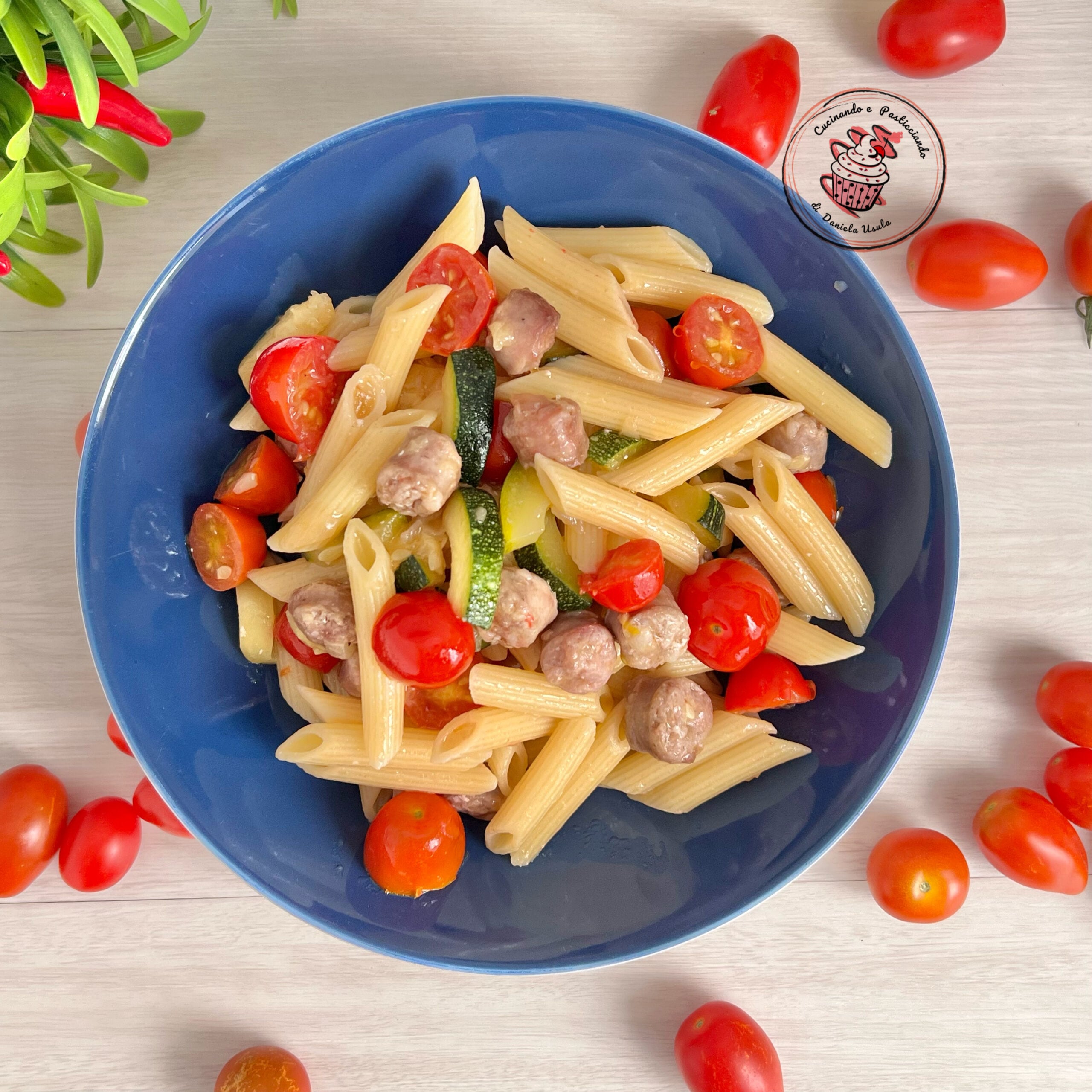 Pasta met courgette en worst