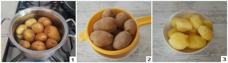 kook de aardappelen, giet af en schil ze
