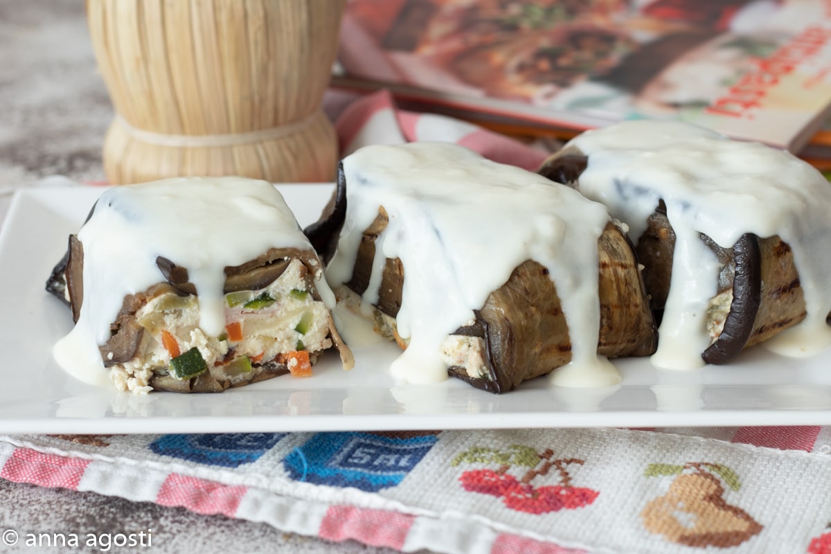 Auberginesoufflé met ricotta en groenten