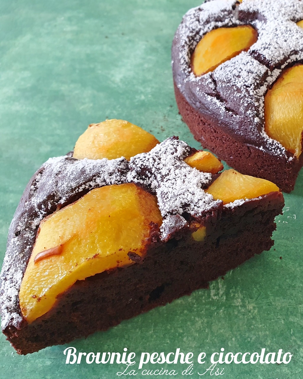 Chocolade en perzik brownie taart