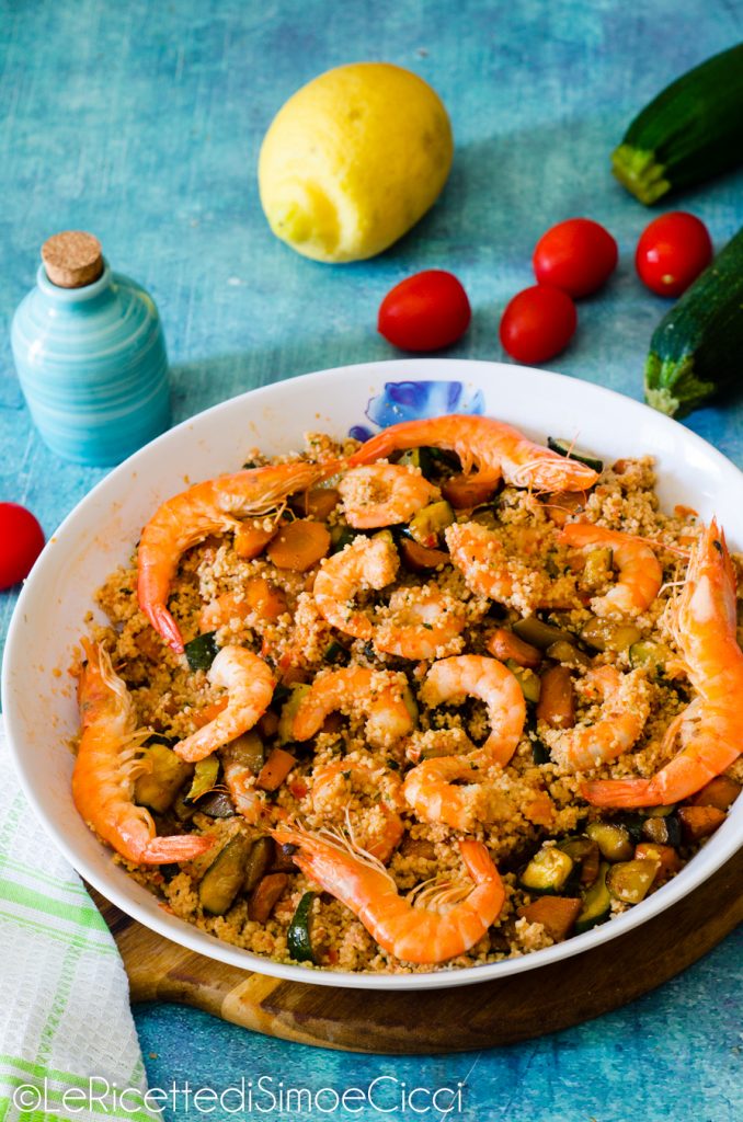 Couscous met garnalen en groenten