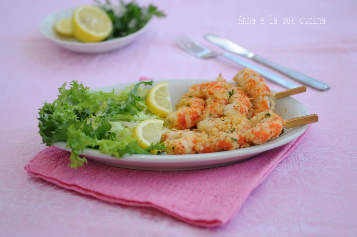 Grote garnalen spiesjes met gratin uit de oven