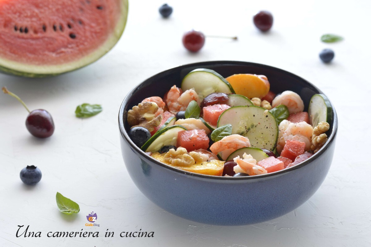 Fruitsalade en garnalen