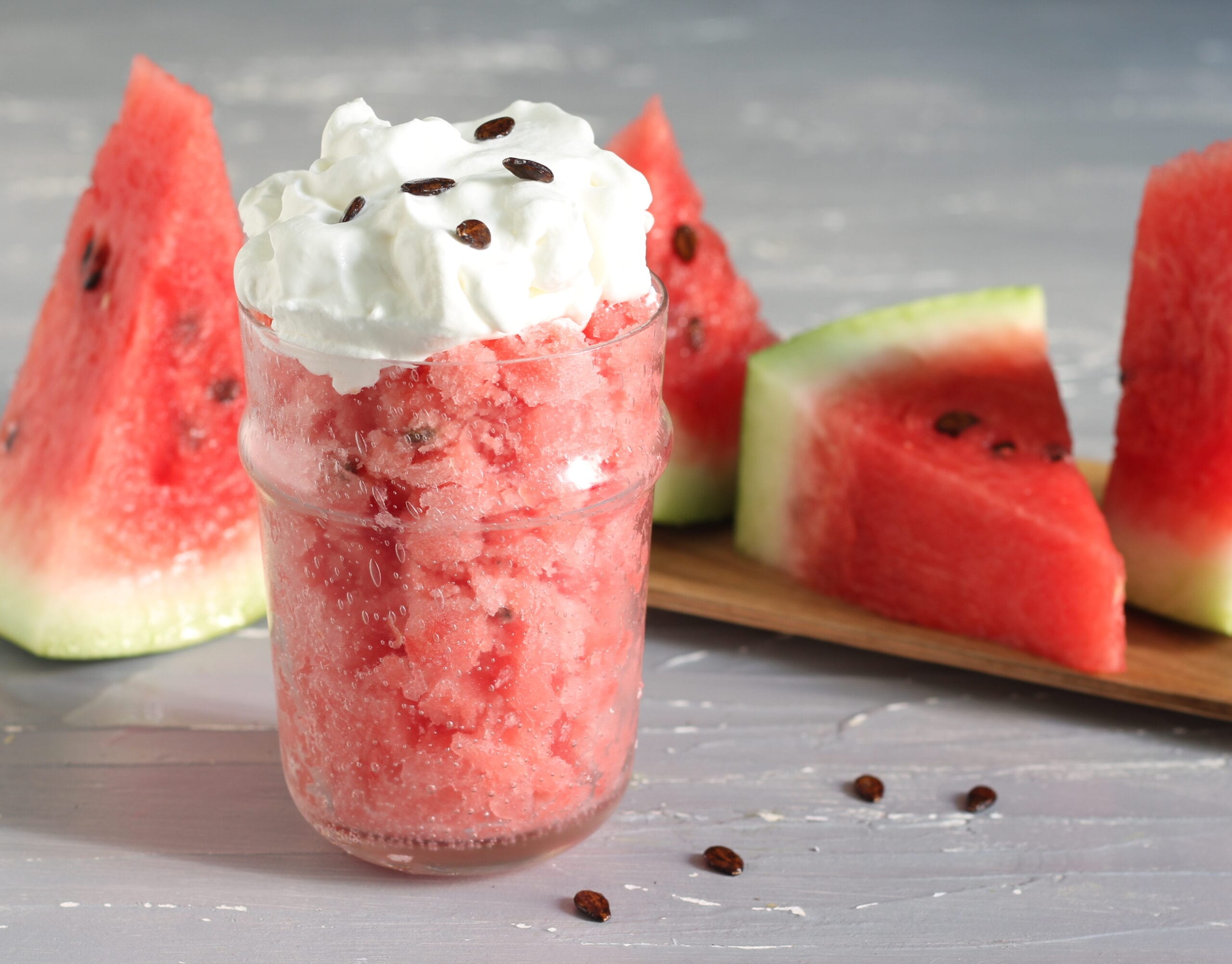 Watermeloen granita met slagroom