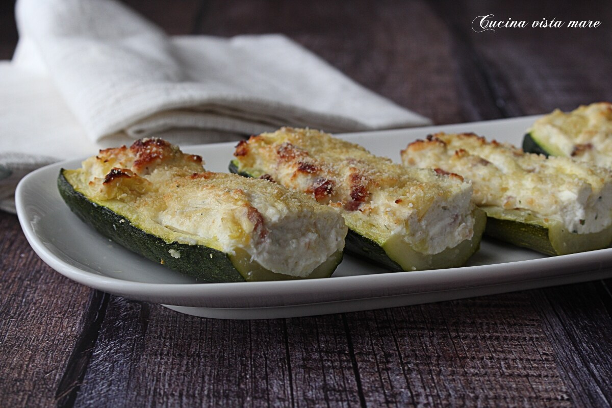 Gevulde courgettes met spek en ricotta