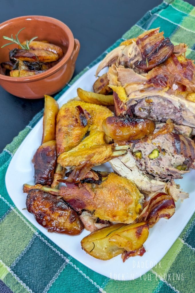 Gevulde parelhoen uit de oven met kastanjes