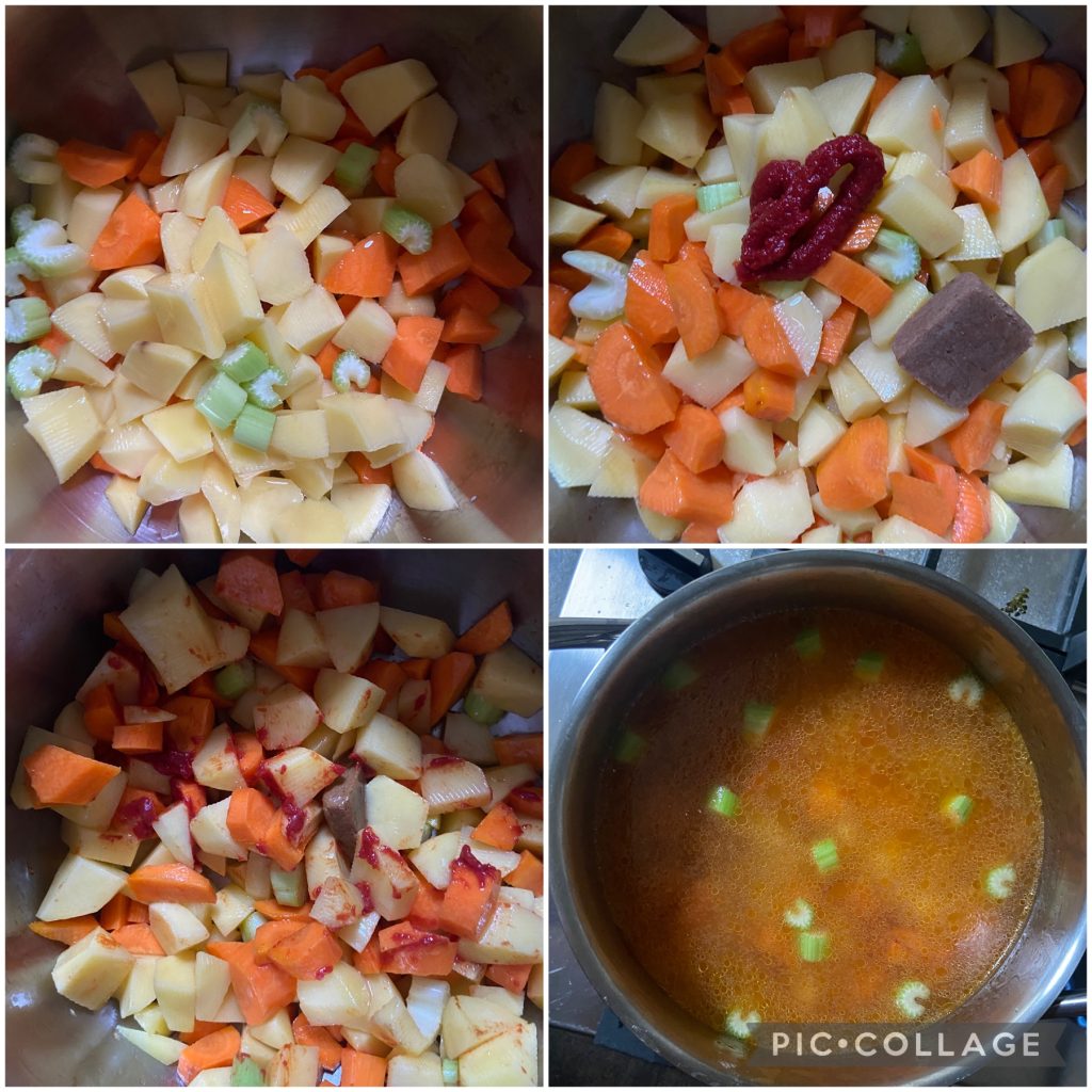 voorbereiding hete soep met aardappelen en wortels