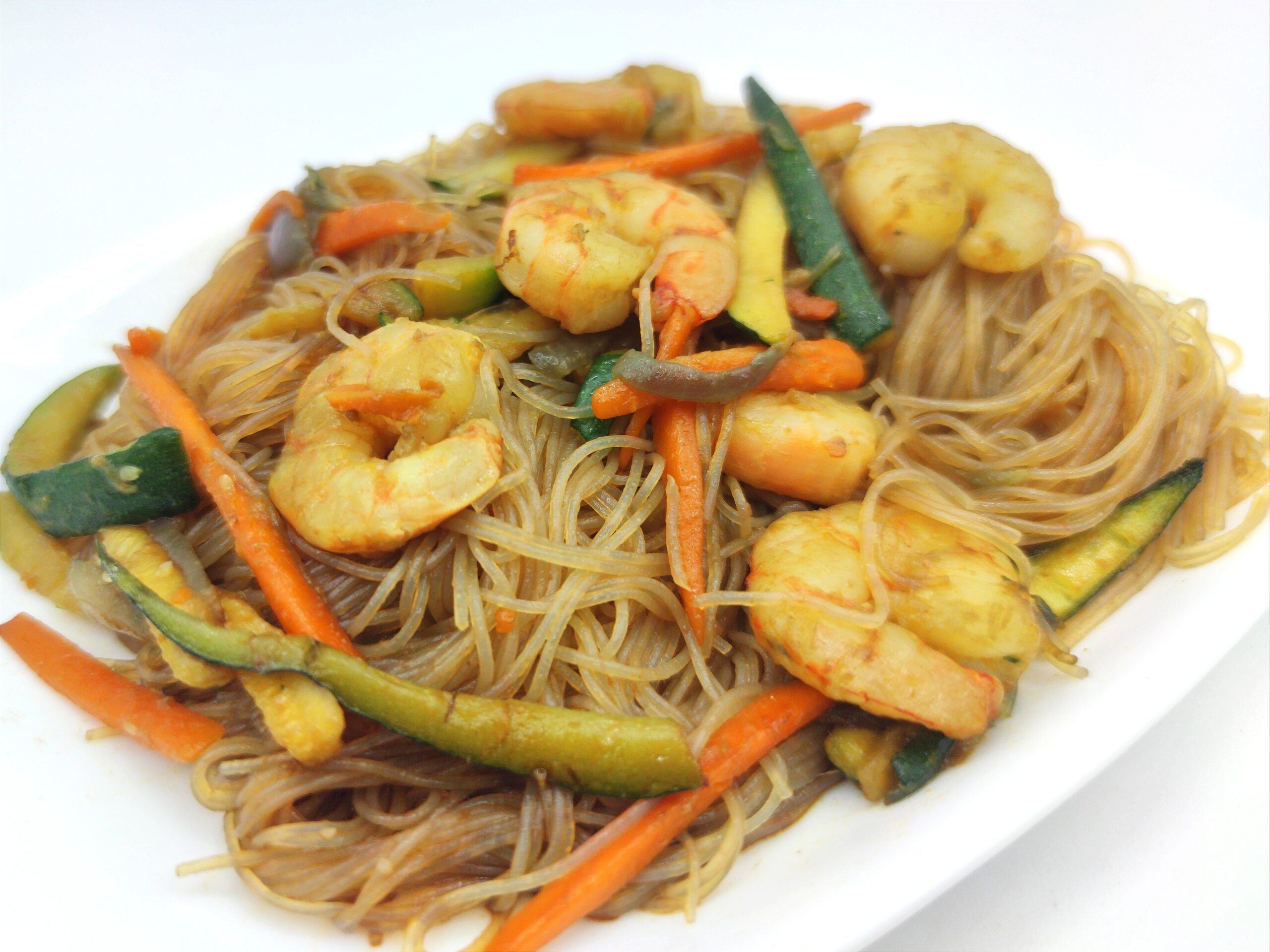 Rijstspaghetti met garnalen
