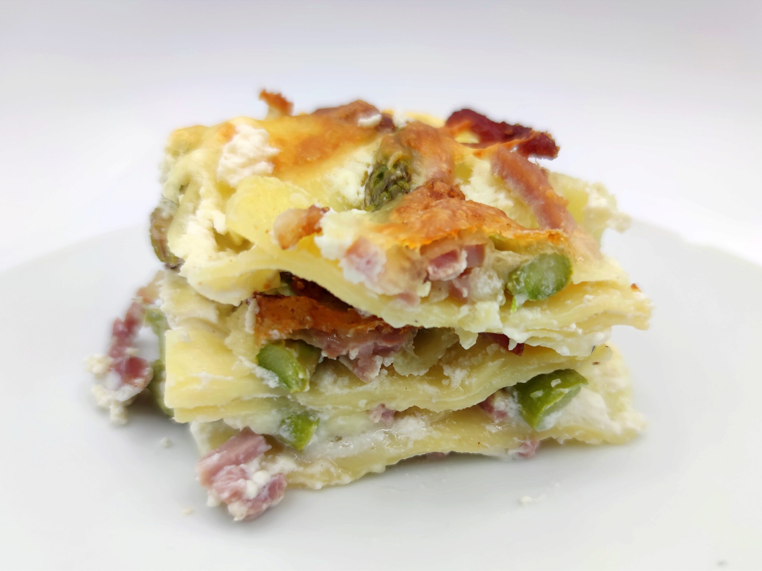 Lasagne met asperges, ricotta en speck