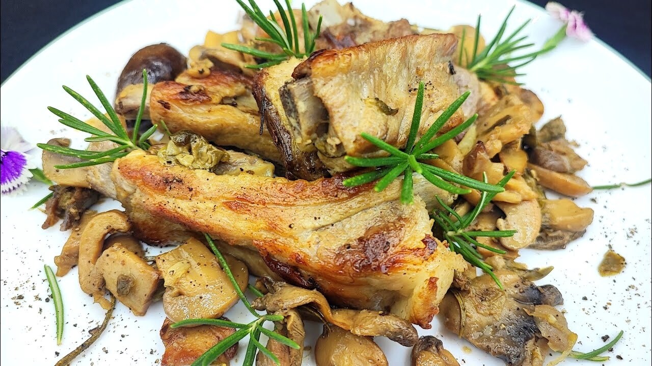 karbonades met champignons in de pan