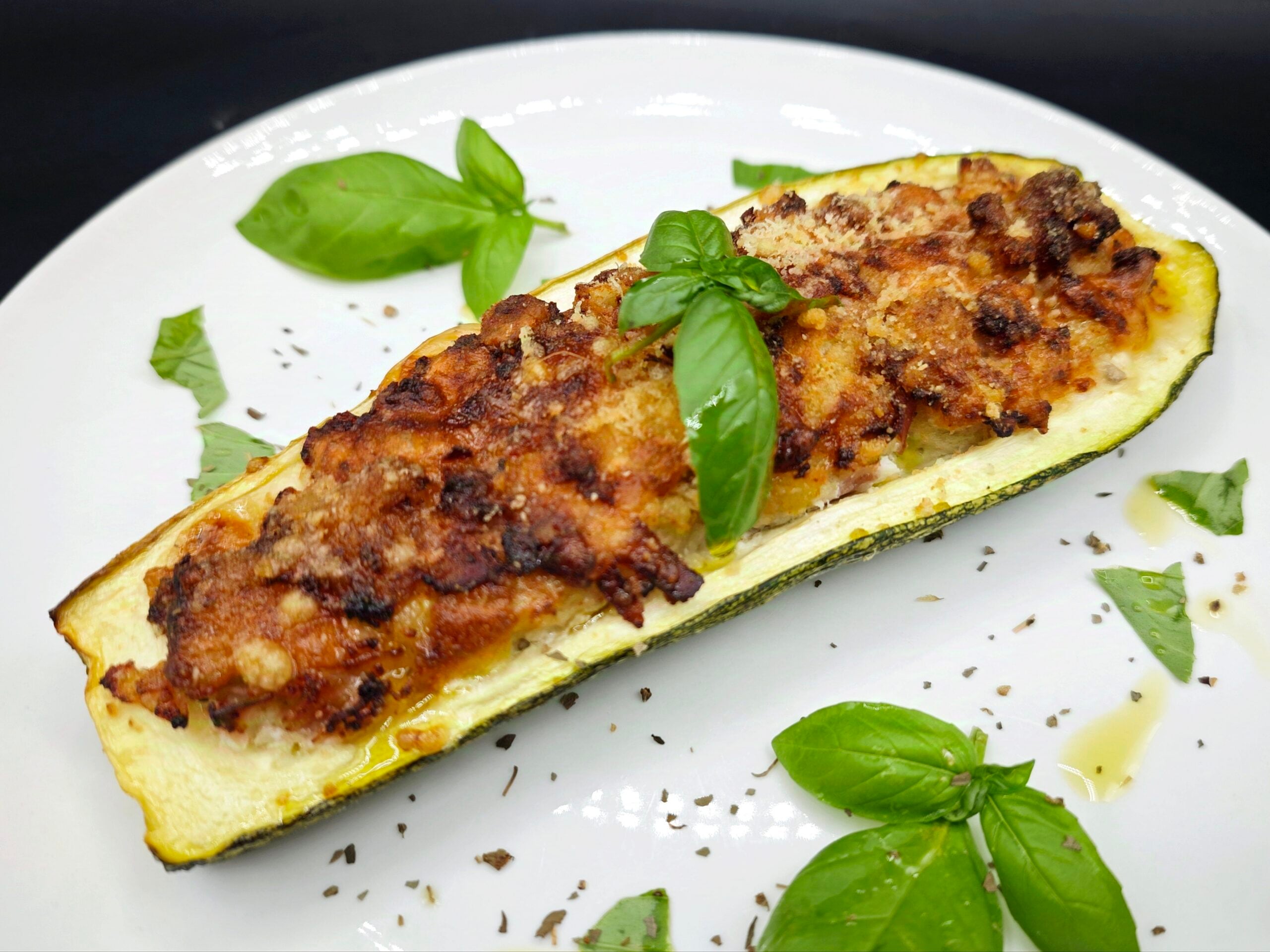 Gevulde courgettes met ricotta en ham in de airfryer