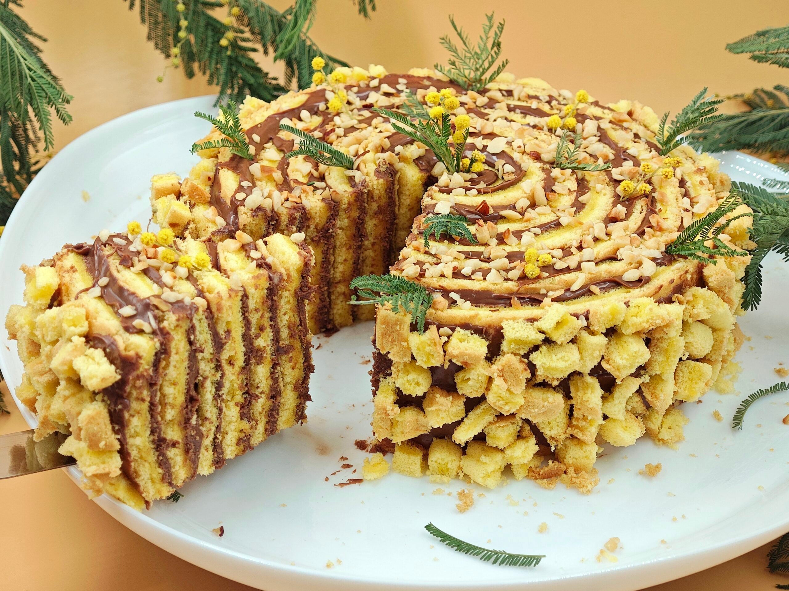Mimosa rolcake met Nutella