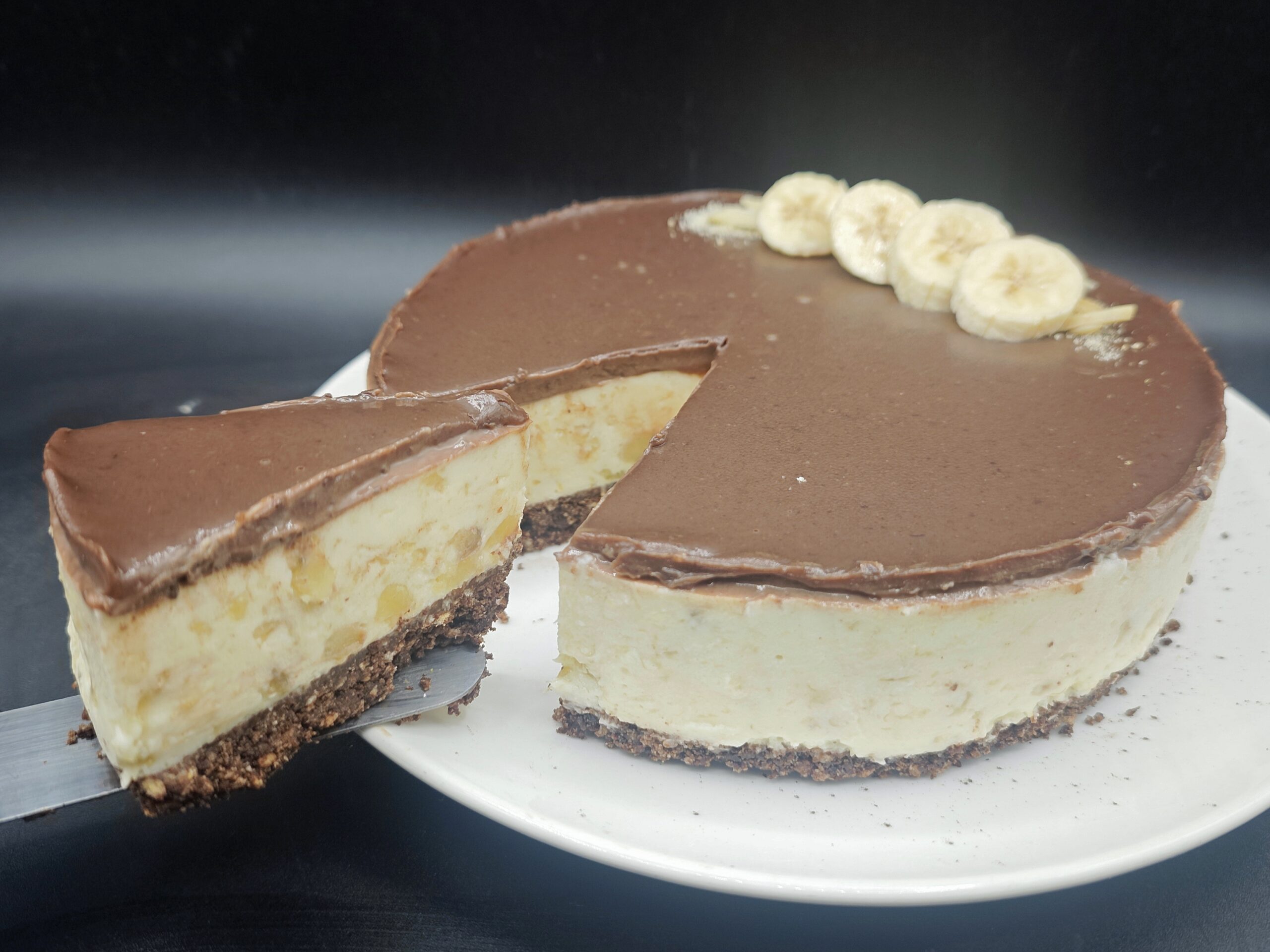 Banaan en chocolade cheesecake