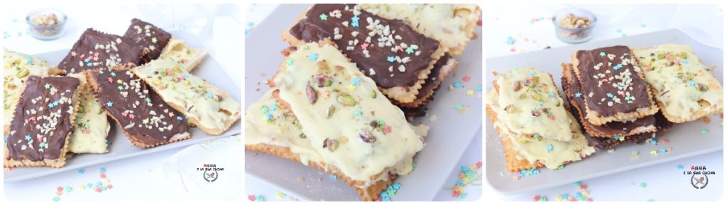 gemengde chiacchiere met pistache- en hazelnootcrème bedekt met chocolade