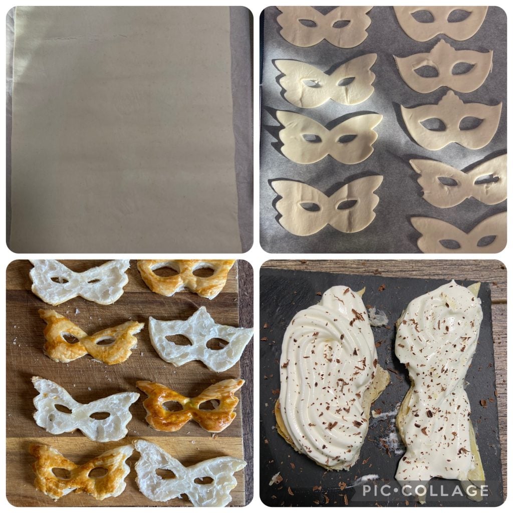bladerdeegmaskers met room en chocolade