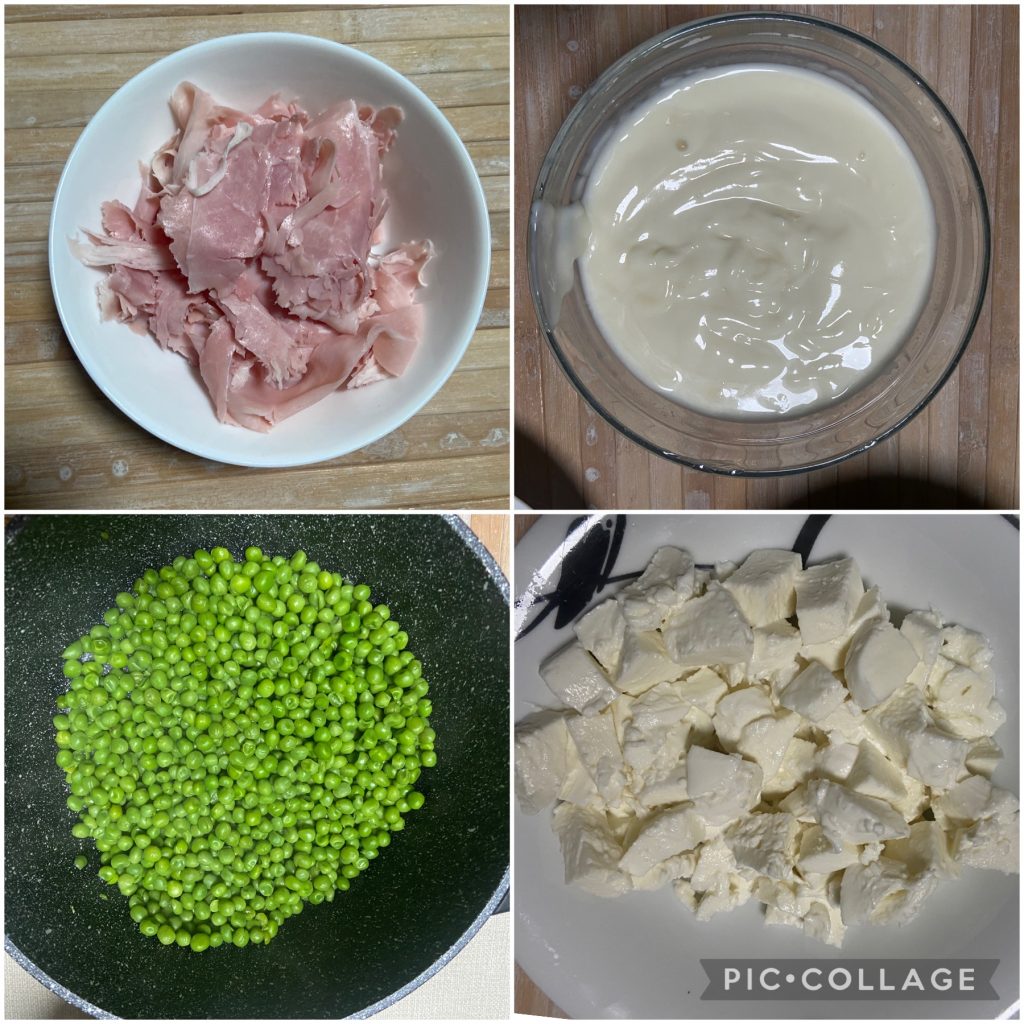 pasta uit de oven met ham en erwten