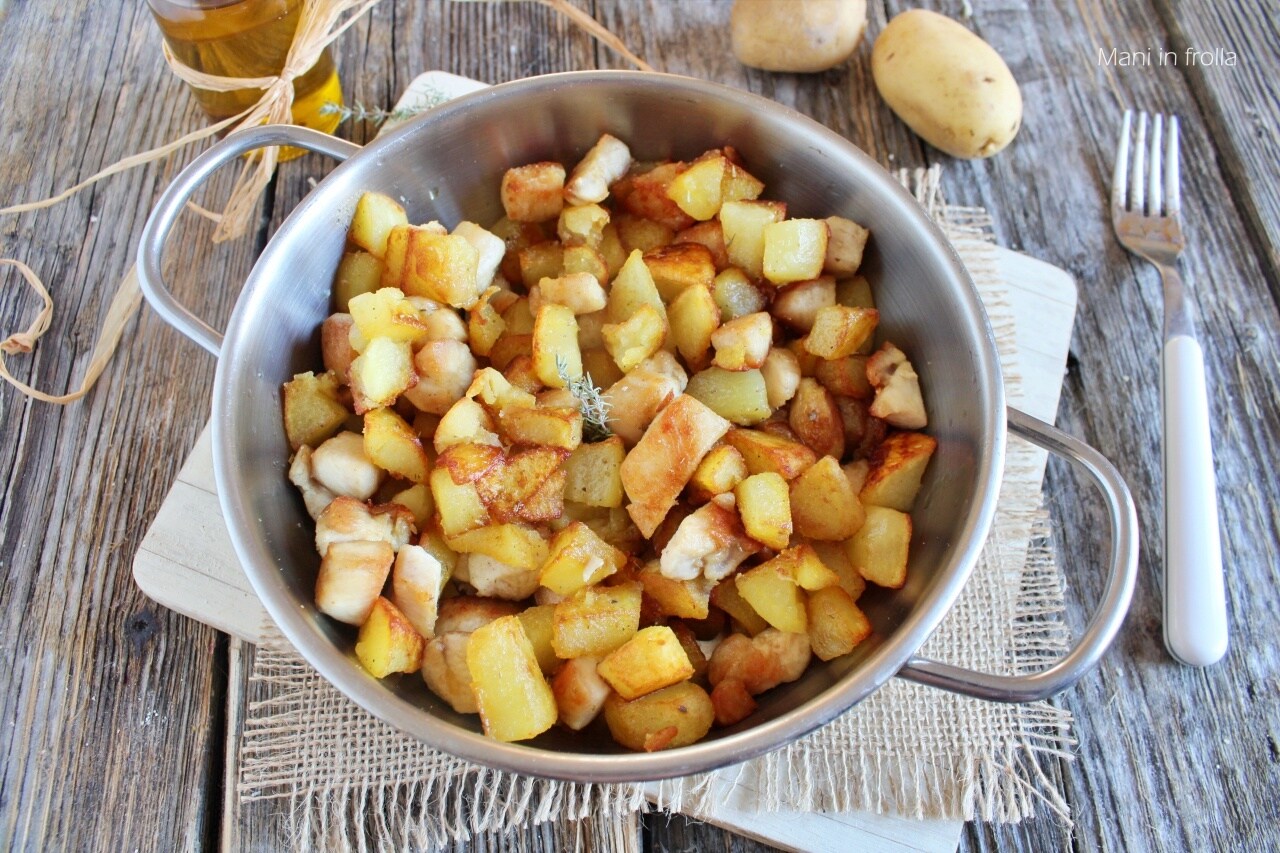 Kip en Aardappel Stukjes in de Pan