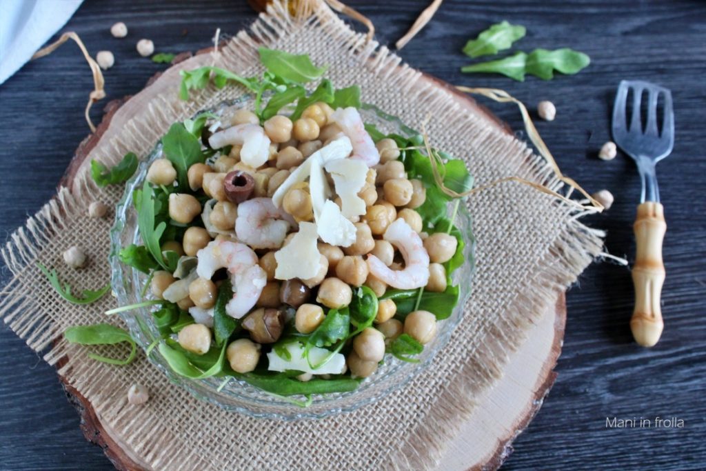 Salade met Kikkererwten Garnalen en Olijven