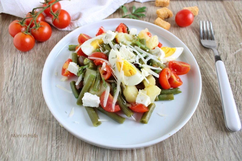 Sperziebonen met aardappels, cherrytomaten en feta