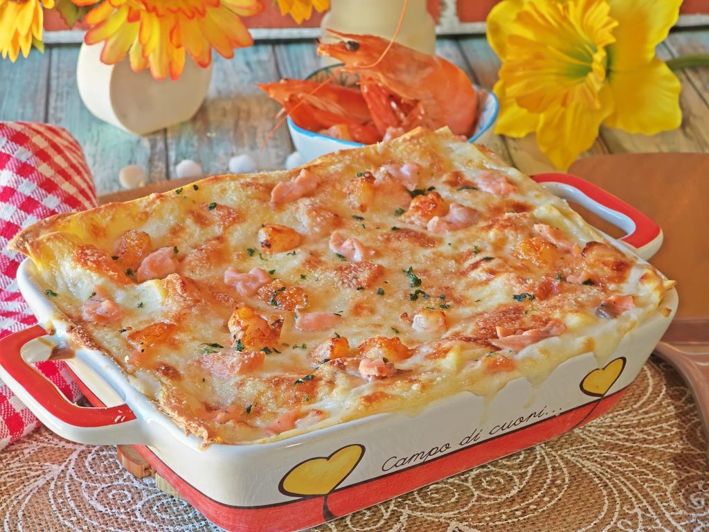 Lasagne met zalm en garnalen