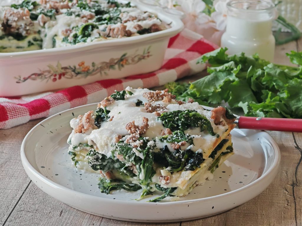 Lasagne met raapstelen en worst