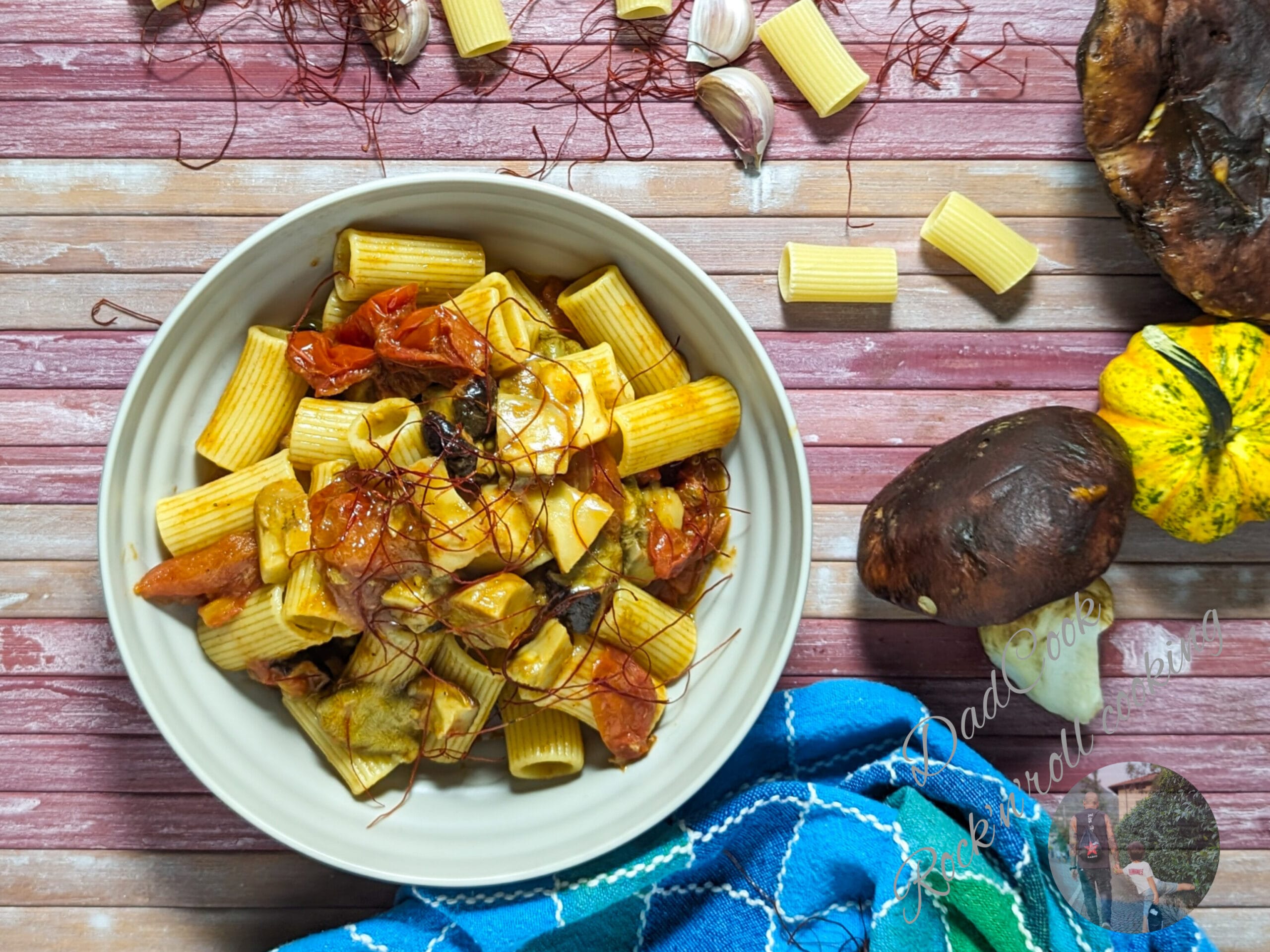 Pasta met eekhoorntjesbrood en cherrytomaatjes