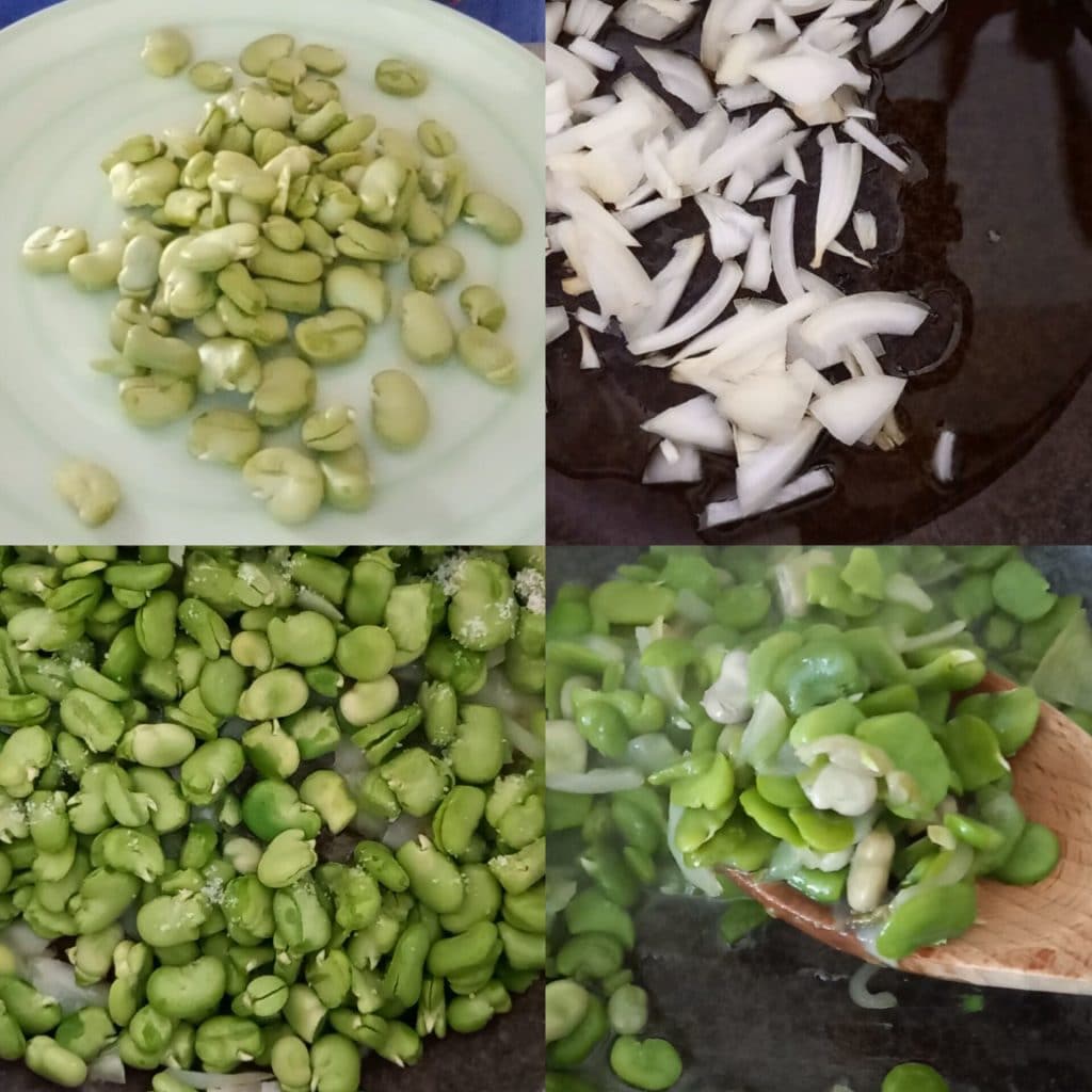 Gebakken tuinbonen met ui