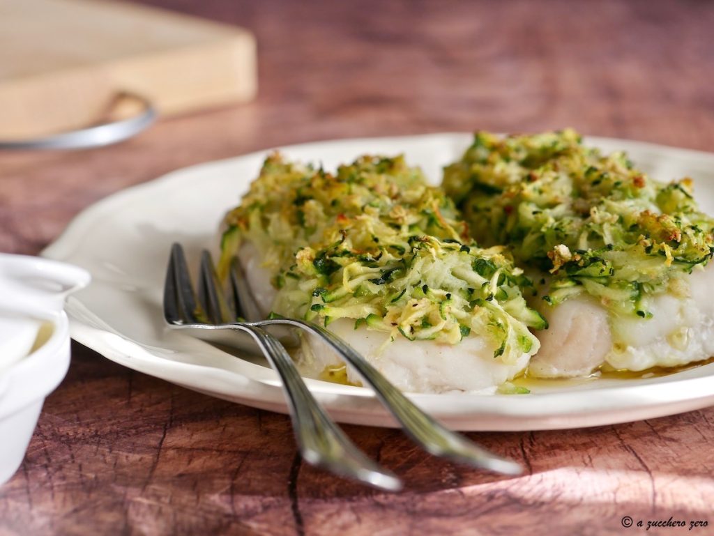 Kabeljauwfilets in een korst van courgette