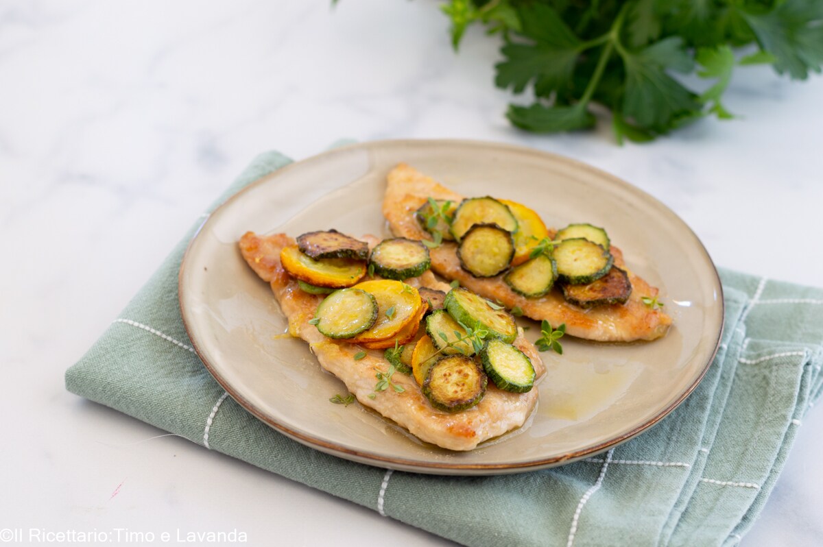 Kalkoenschnitzels met courgette in een heteluchtfriteuse