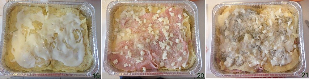 maak de eerste laag gekookte ham voor de lasagne