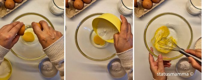 Luchtige pannenkoeken zonder boter eieren-suiker-kloppen met een garde