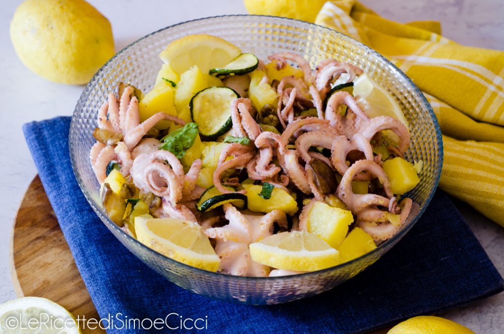 Octopussalade met aardappelen en groenten