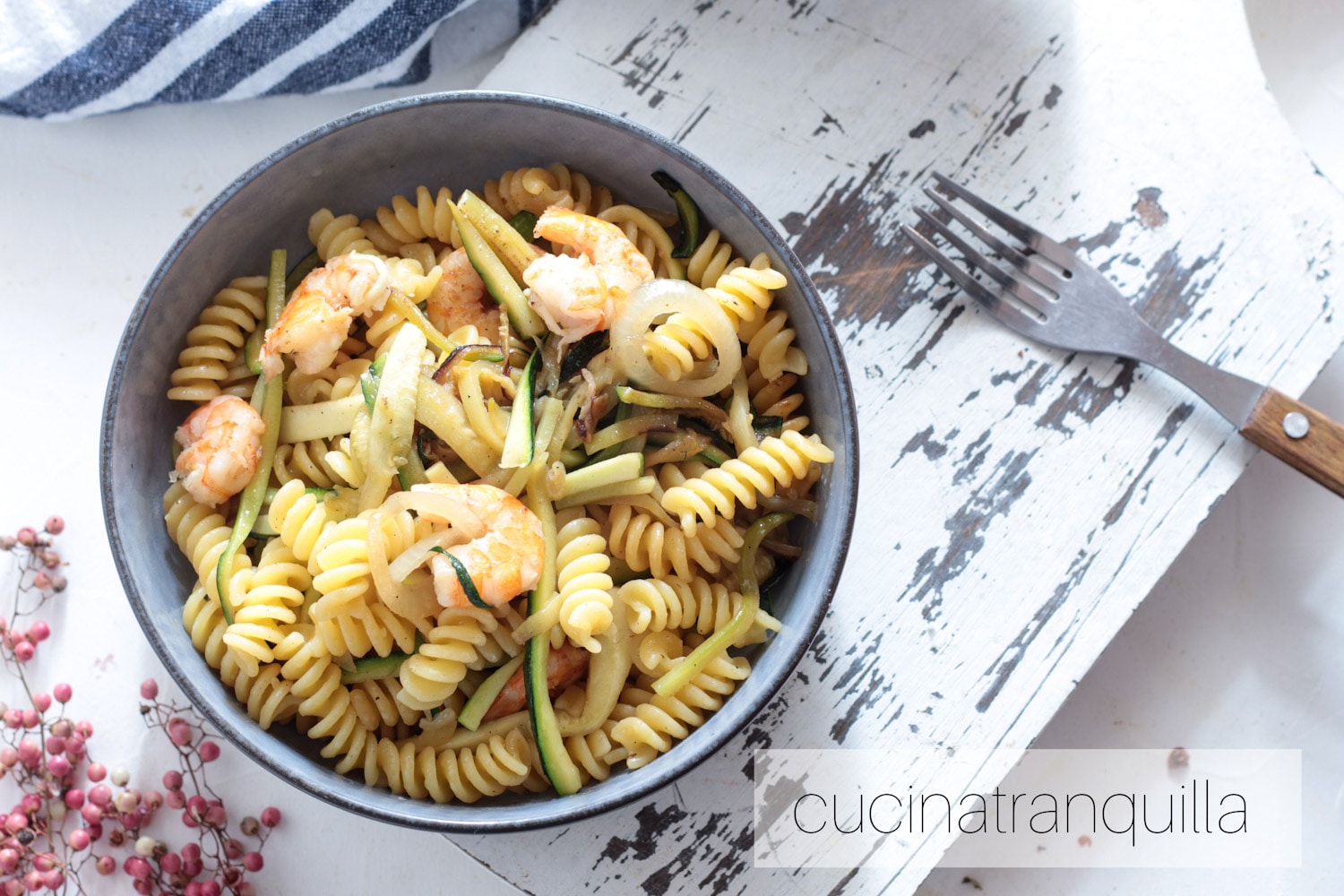 Fusilli met courgettes en garnalen eenvoudig en snel recept