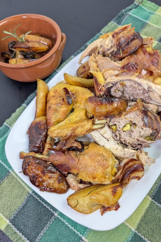 Gevulde parelhoen uit de oven met kastanjes