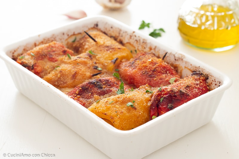 Paprika rollen met ham en kaas