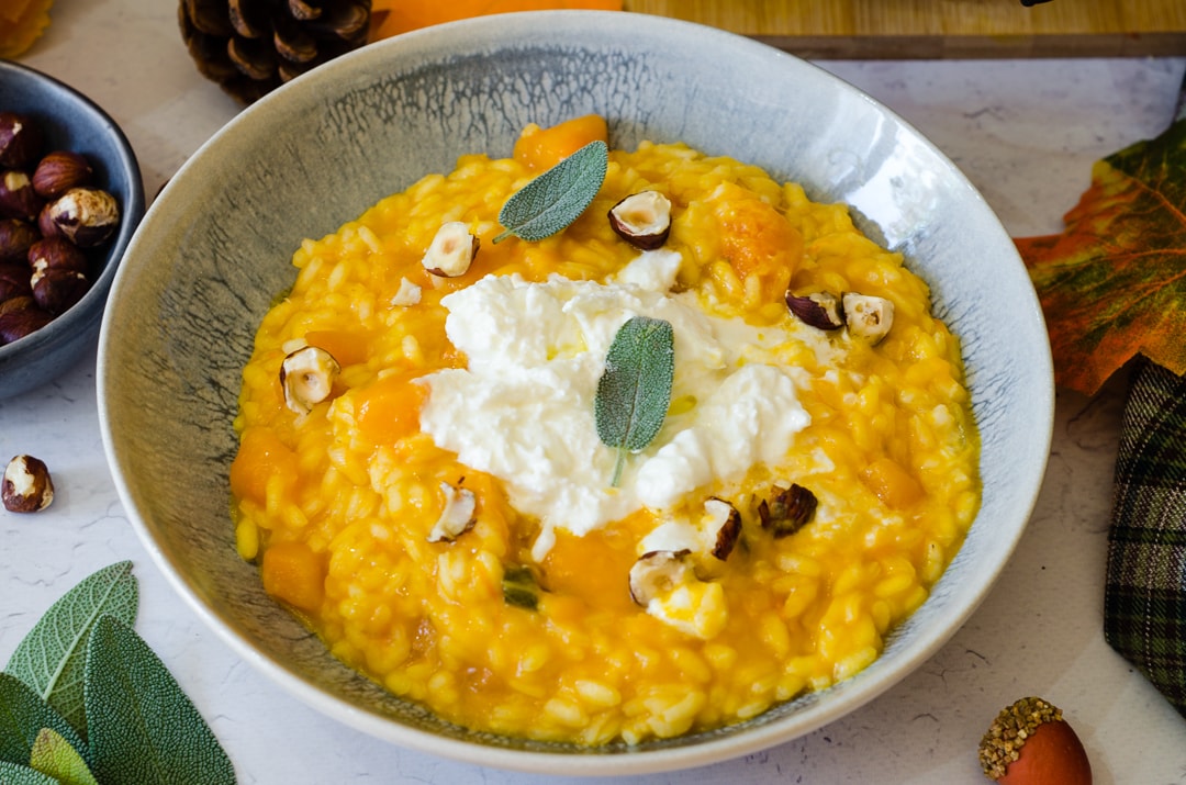 Pompoen en stracciatella risotto, romig en heerlijk!