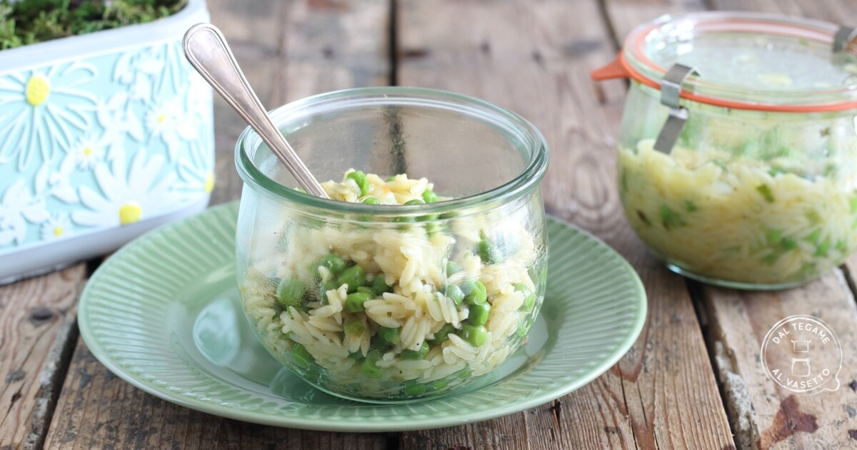 Risoni met erwten in weckpot