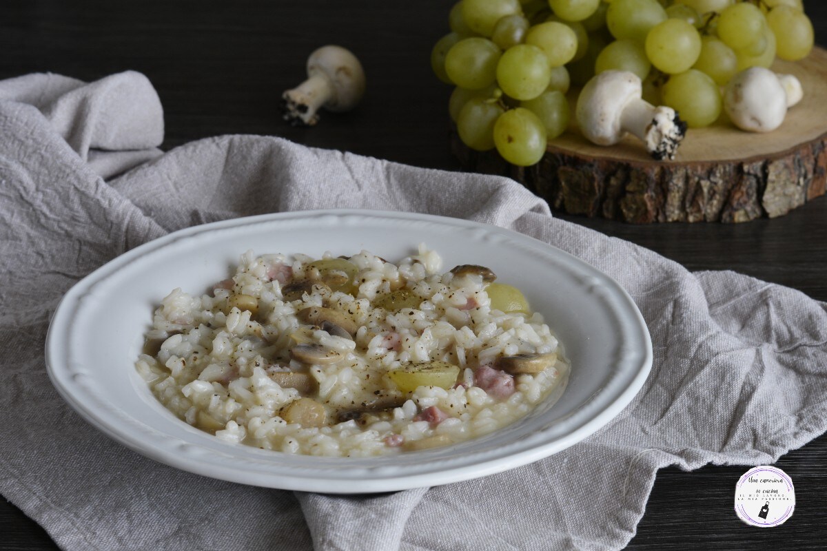 Risotto met champignons en druiven