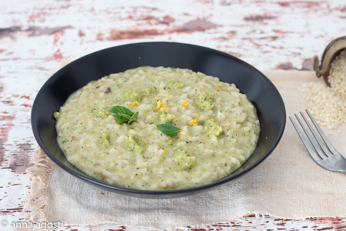 Risotto met geroosterde courgettecrème en citroen