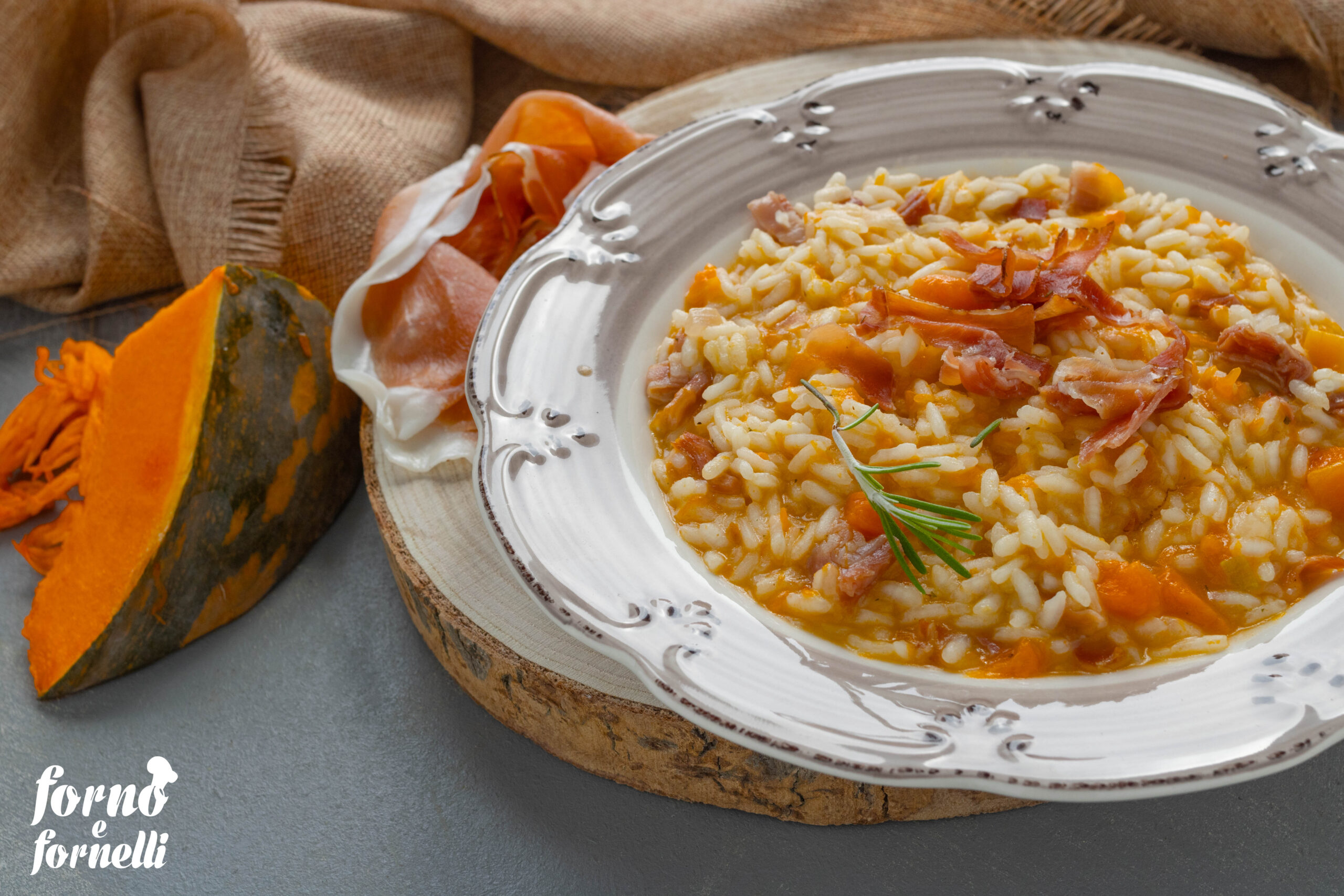 Risotto met pompoen en spek