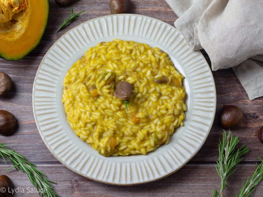 Risotto met pompoen en kastanjes