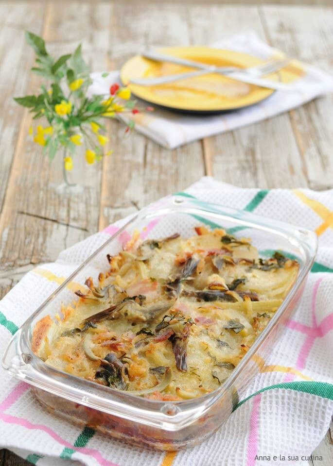Aardappeltaartje met artisjokken en spek