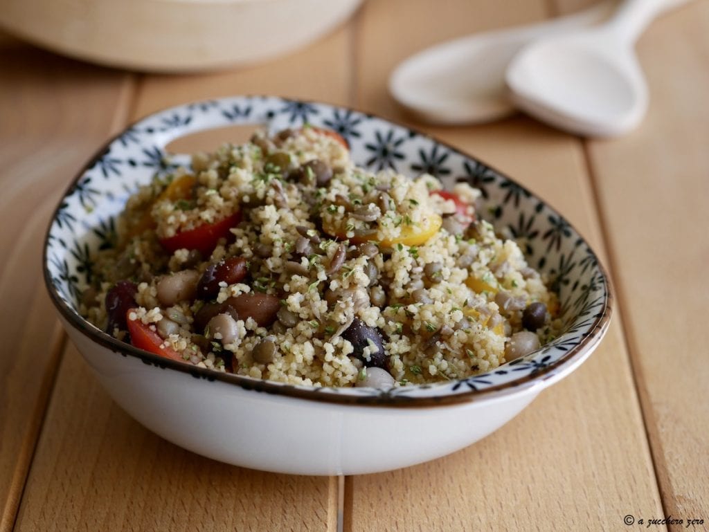 Volkoren couscous met peulvruchten en cherrytomaten