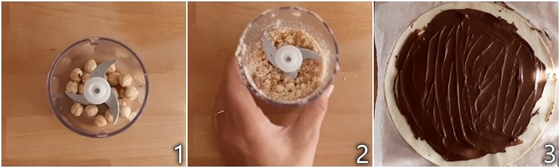 a. smeer de nutella op het ronde bladerdeeg