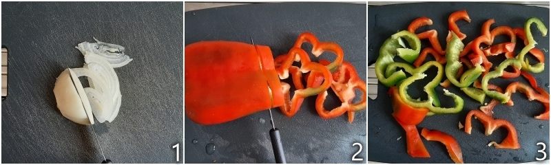 a. snijd de paprika's in reepjes