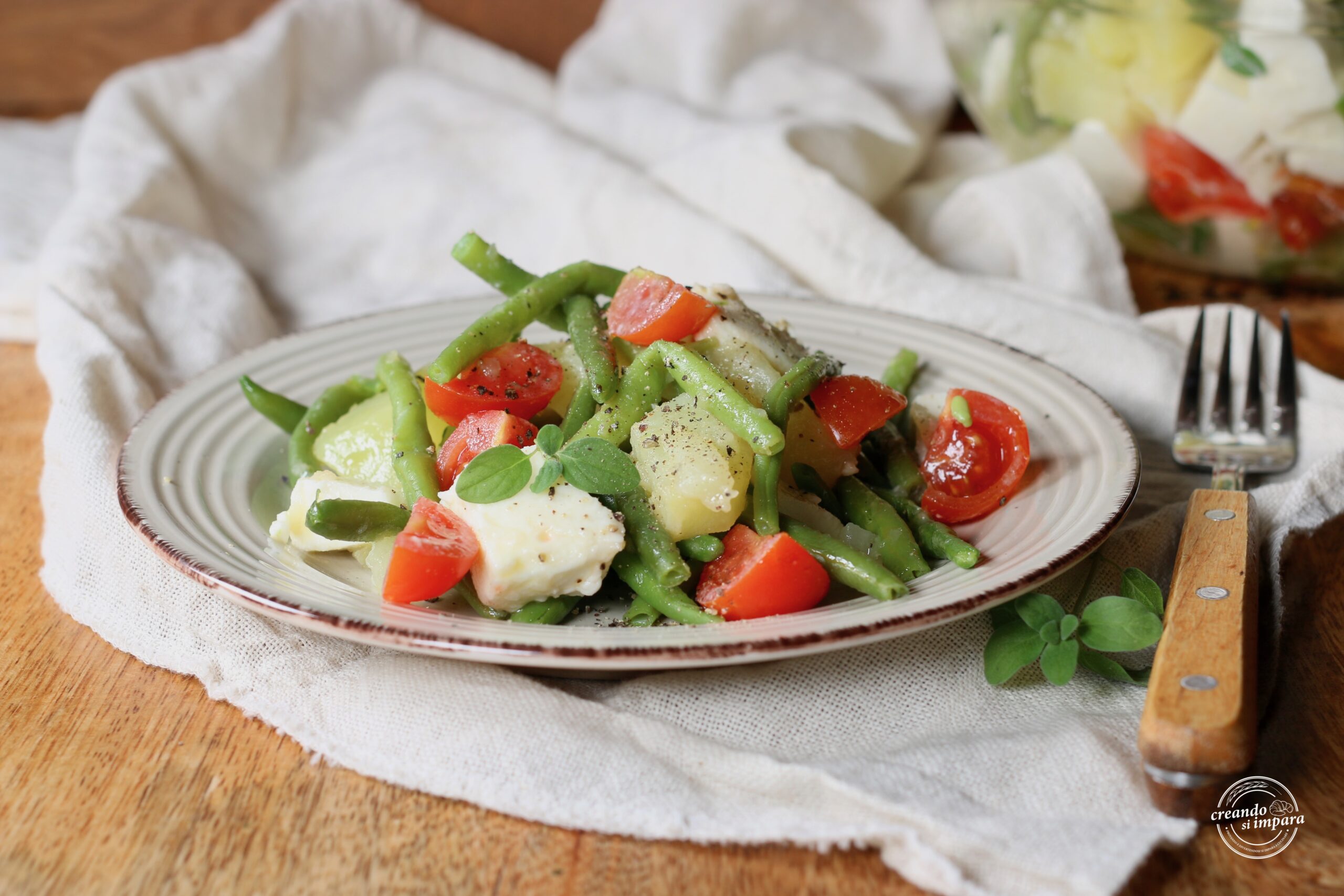 Aardappelsalade met sperziebonen en mozzarella