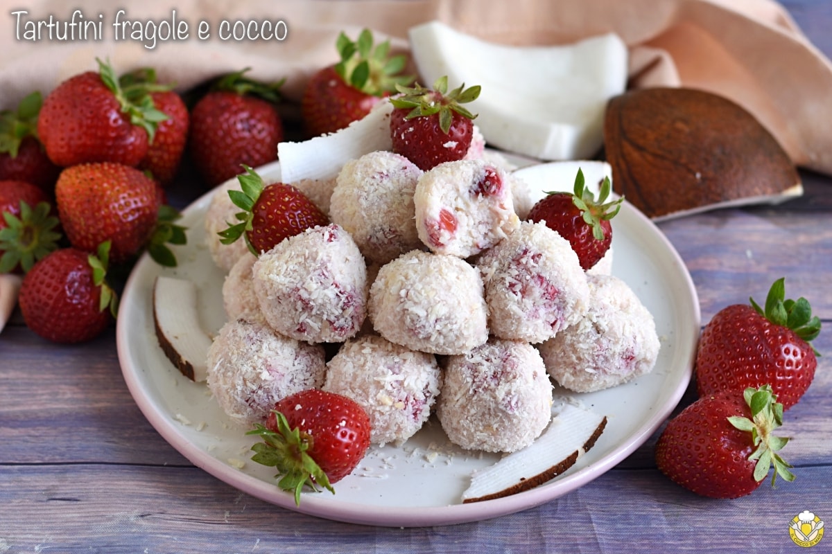 Aardbeien en kokos truffels