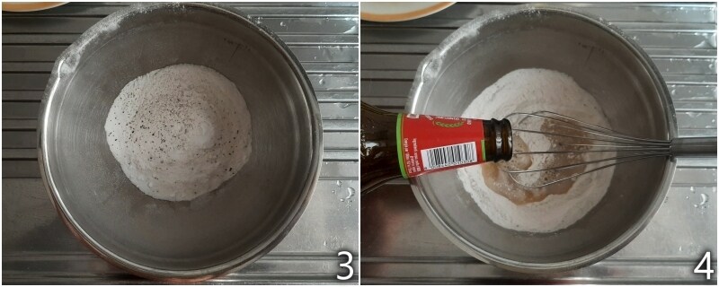 b. bereid het beslag met bier en gewone bloem of rijstmeel