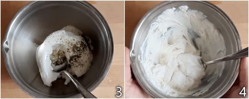 b. maak de ricotta en pecorino crème